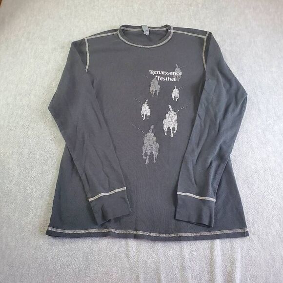 Renaissance Festival Thermal Mens XL Black Canvas Long Sleeve Shirt - Picture 1 of 8